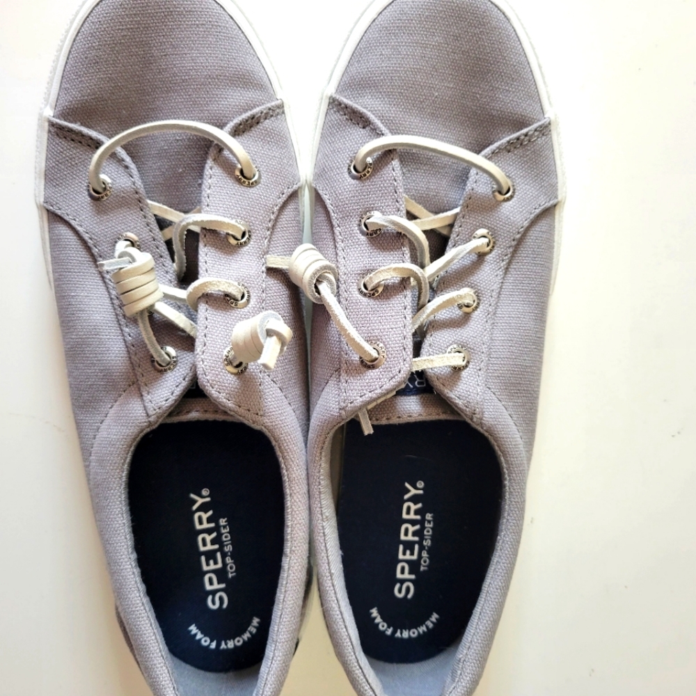 Sperry. Women Top Siders. USA sz8/ Eur 39. Gray with leather laces. NWOT